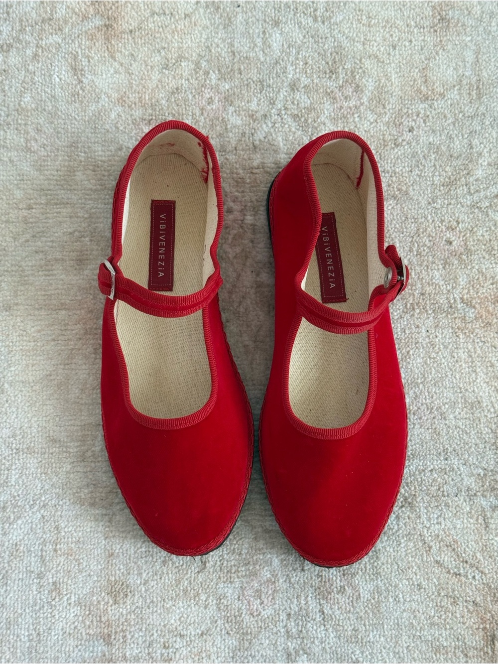 Venezia Bright Red Mary Jane Flats with Buckle Strap